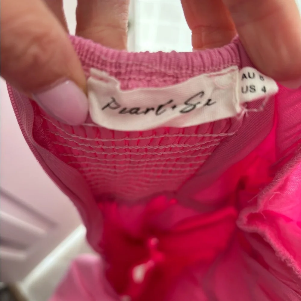 Pink Ruffle Sleeve Dress with White Ric Rac Trim - Picture 2 of 2